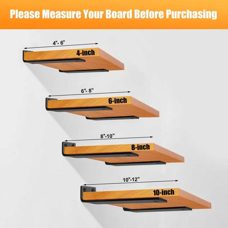 Aunulahca Shelf Bracket Floating Shelf Brackets 10 inch  Heavy Duty Wall Shelf Brackets 6 Pack for Shelves Support  Hidden Metal L Brackets with Mounting Hardware (1/5'' Thick) - Image 2